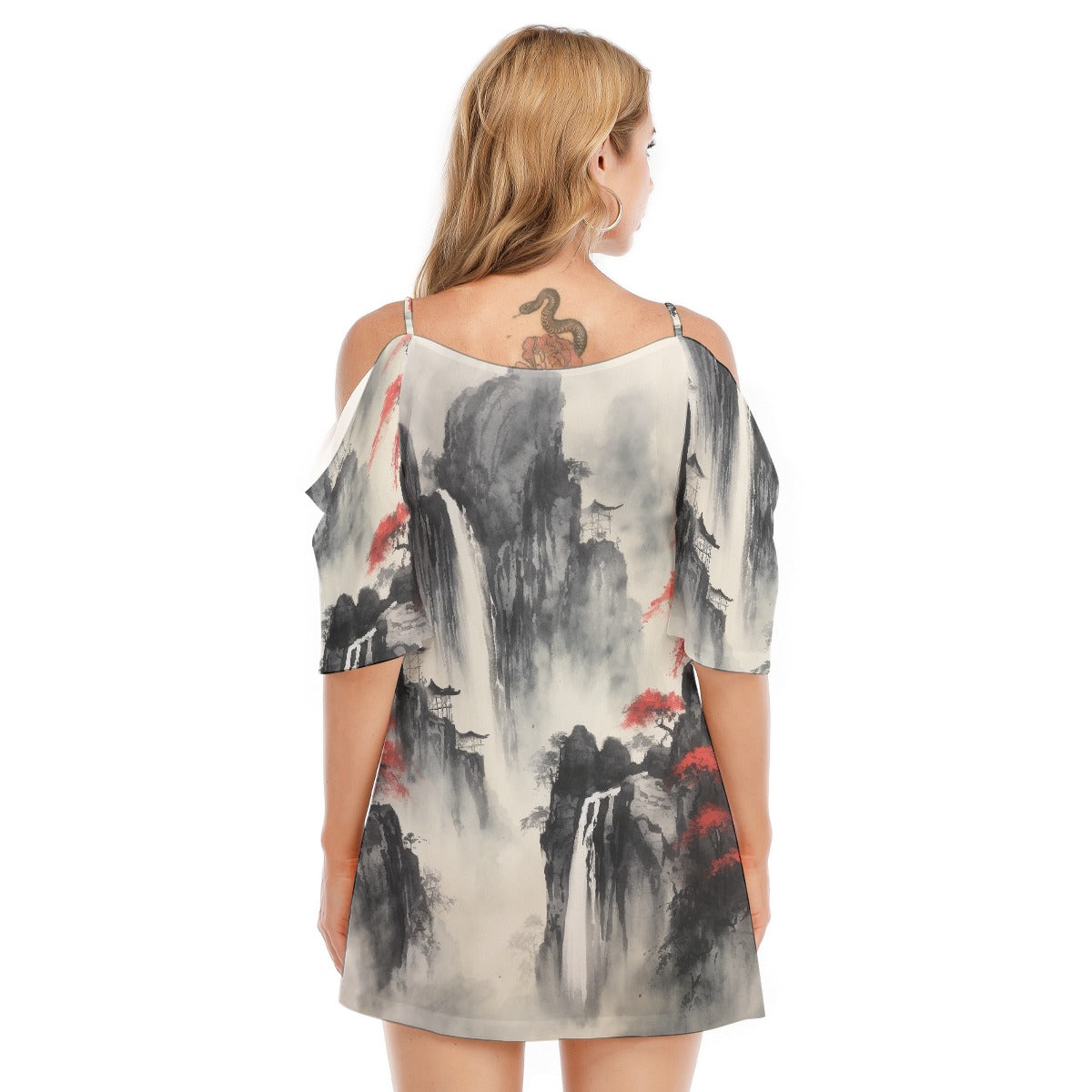 All-Over Print Women's Off-shoulder Cami Dress