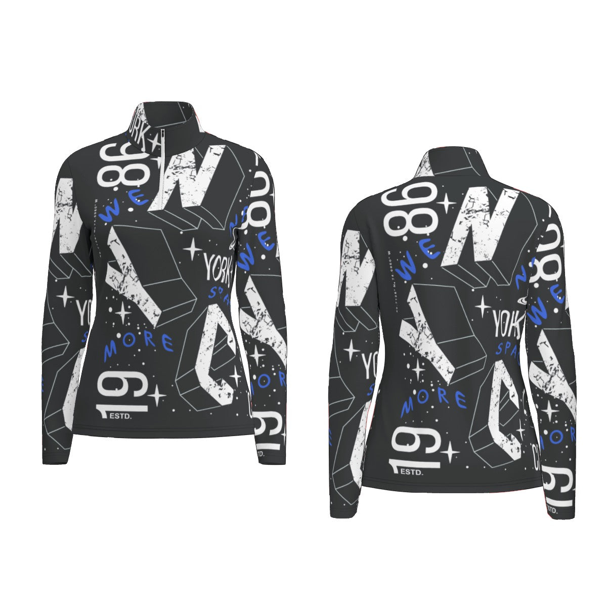 All-Over Print Women's Sports Collar Jersey With Long Sleeve