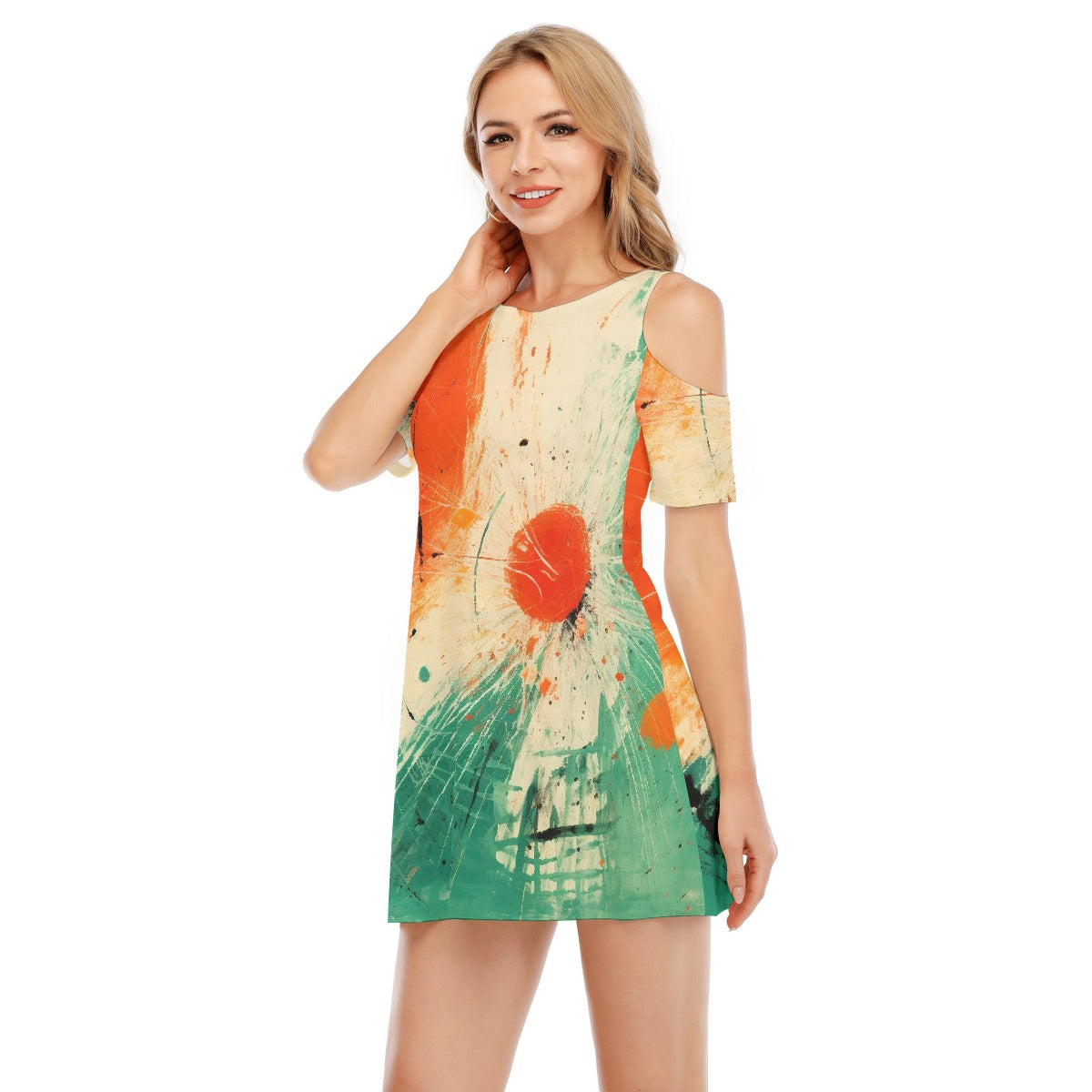 All-Over Print Women's Cold Shoulder Dress | 190GSM Cotton