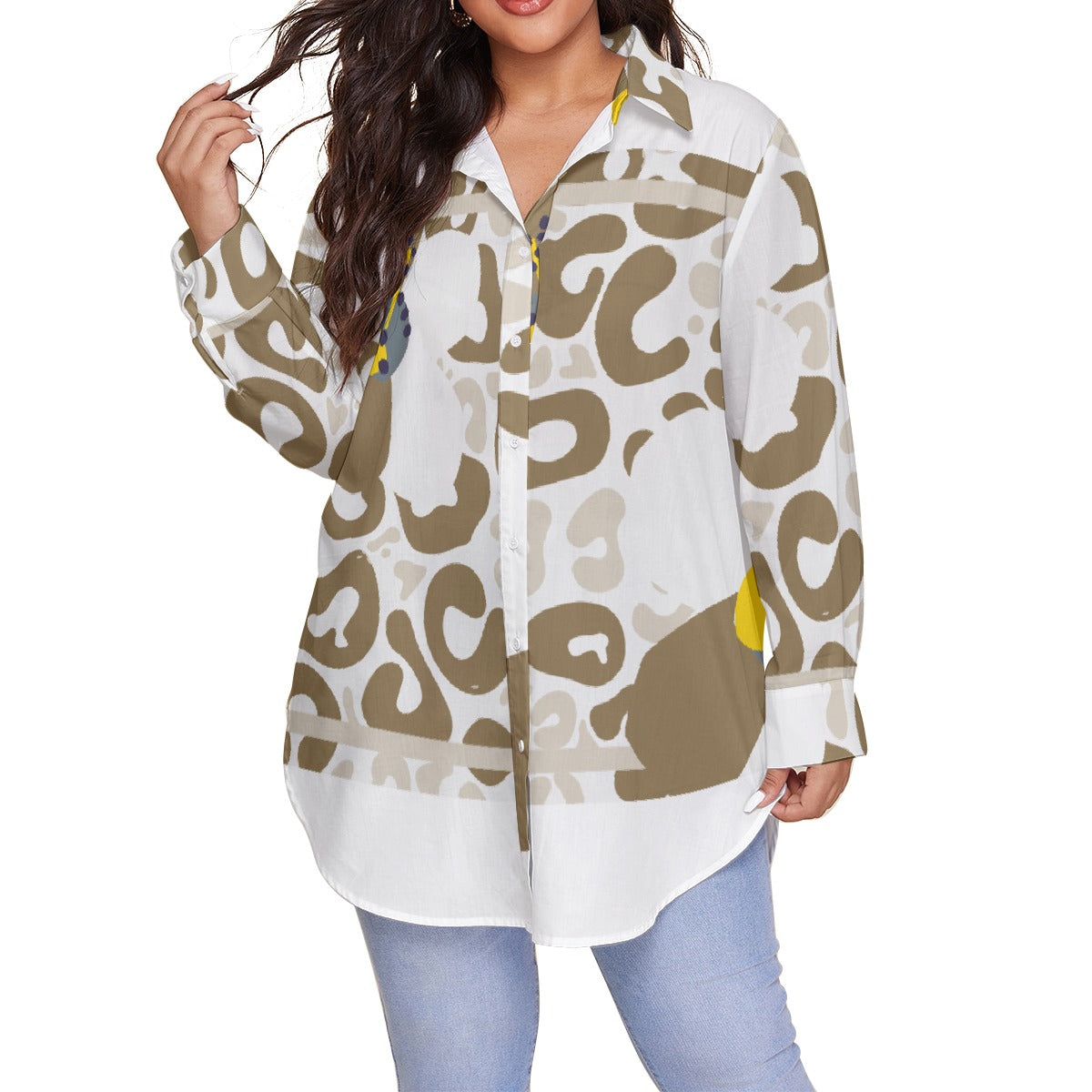 All-Over Print Women's Shirt With Long Sleeve(Plus Size)