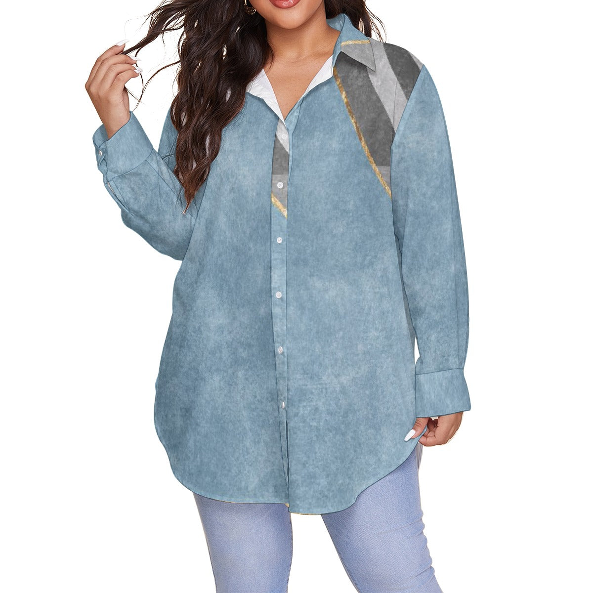 All-Over Print Women's Shirt With Long Sleeve(Plus Size)