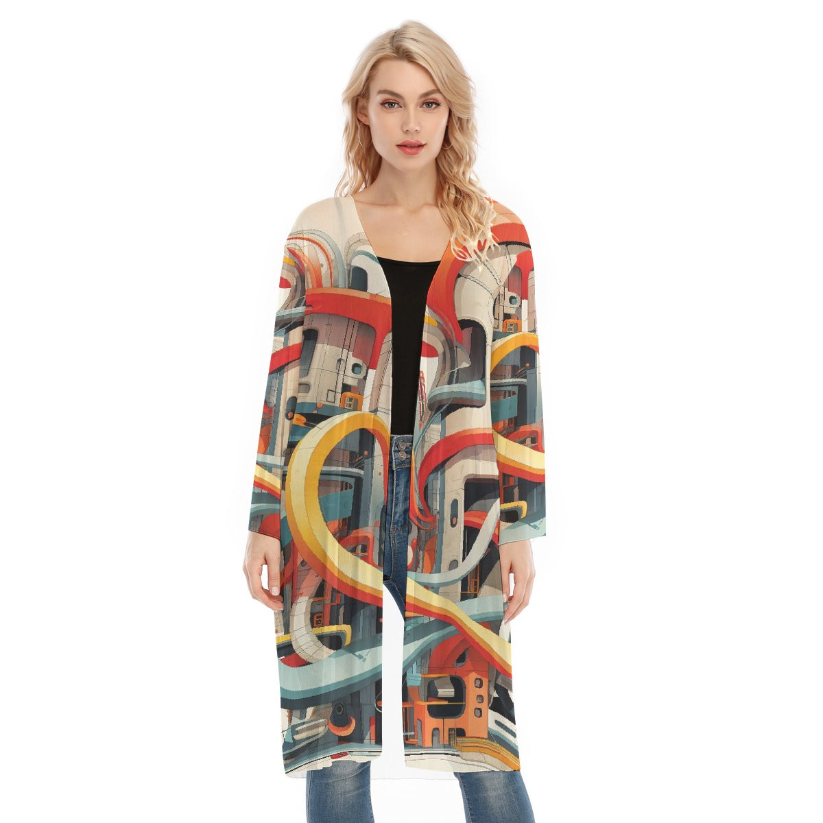 All- Over Print Women's Long Sleeve Mesh Cardigan