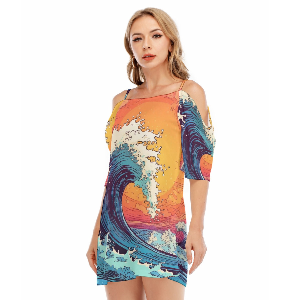 All-Over Print Women's Off-shoulder Cami Dress