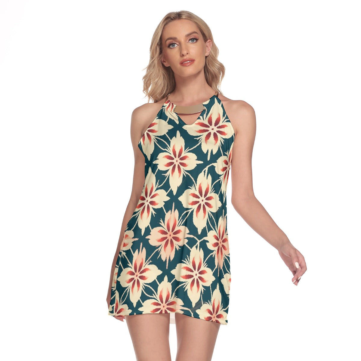 All-Over Print Women's Round Neck Above Knee Dress