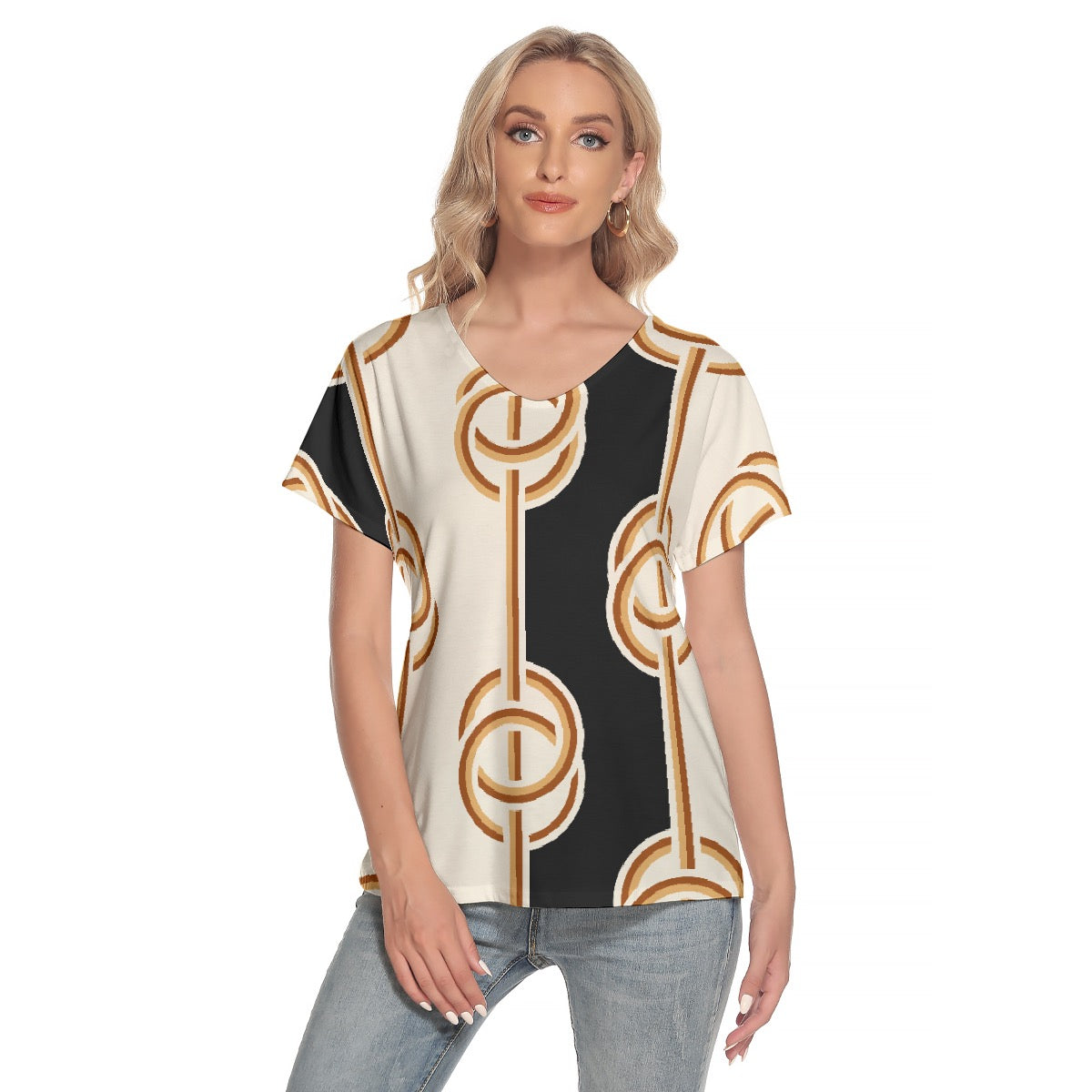 All-Over Print Women's Loose V-neck Short Sleeve T-shirt