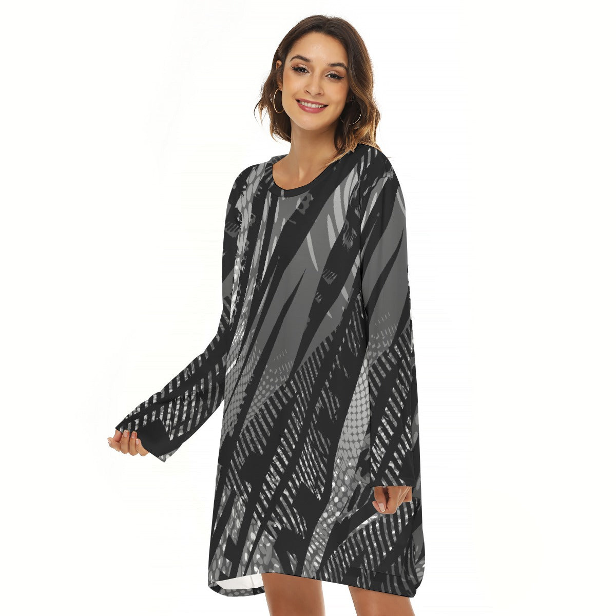 All-Over Print  Women's Loose Crew Neck Dress