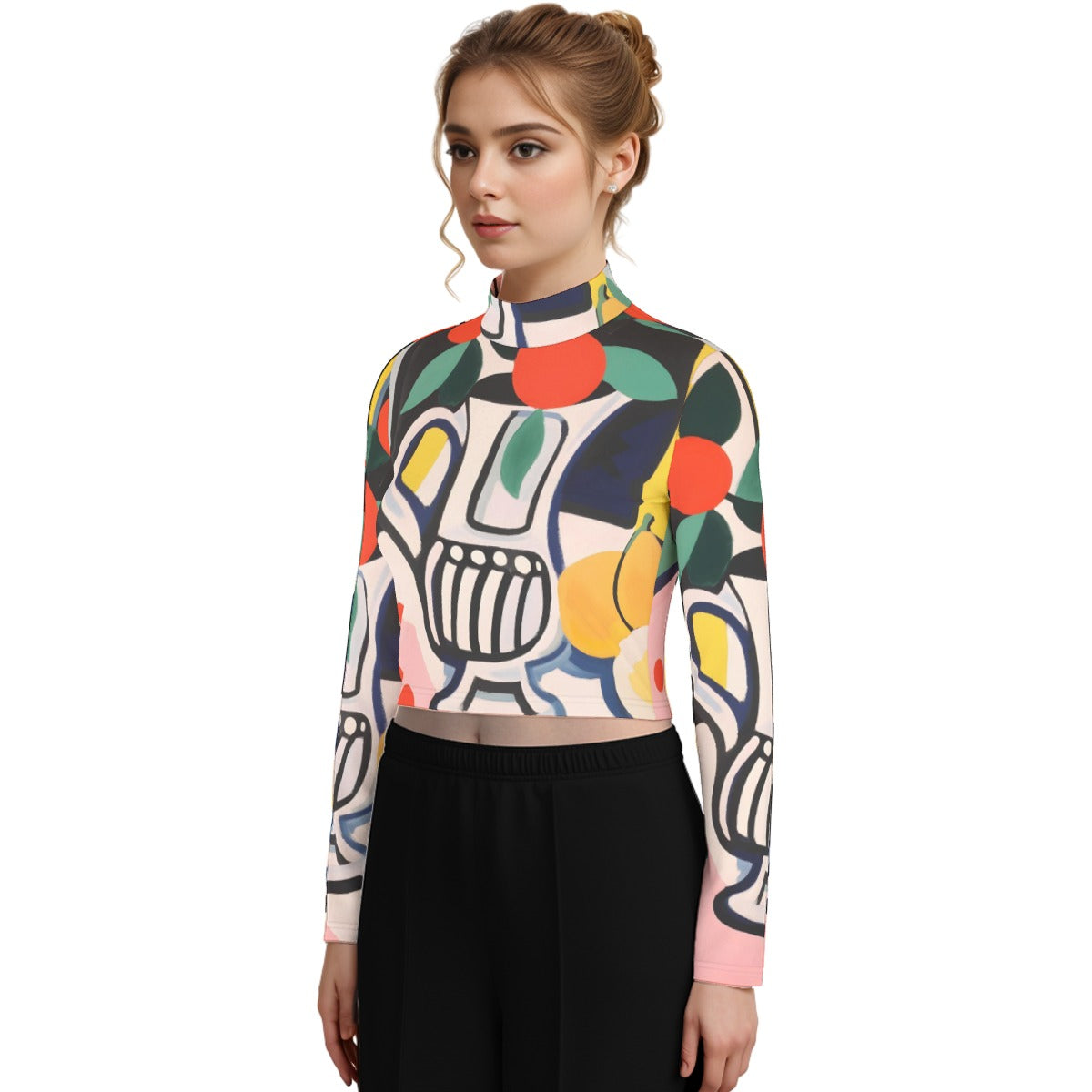 Eco-Friendly All-Over Print Women's Turtleneck T-shirt With Long Sleeve