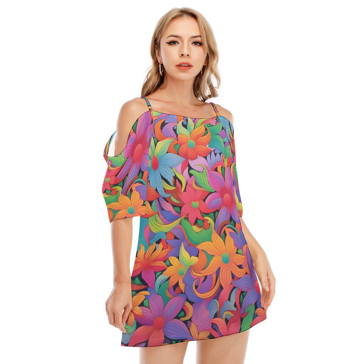 All-Over Print Women's Off-shoulder Cami Dress