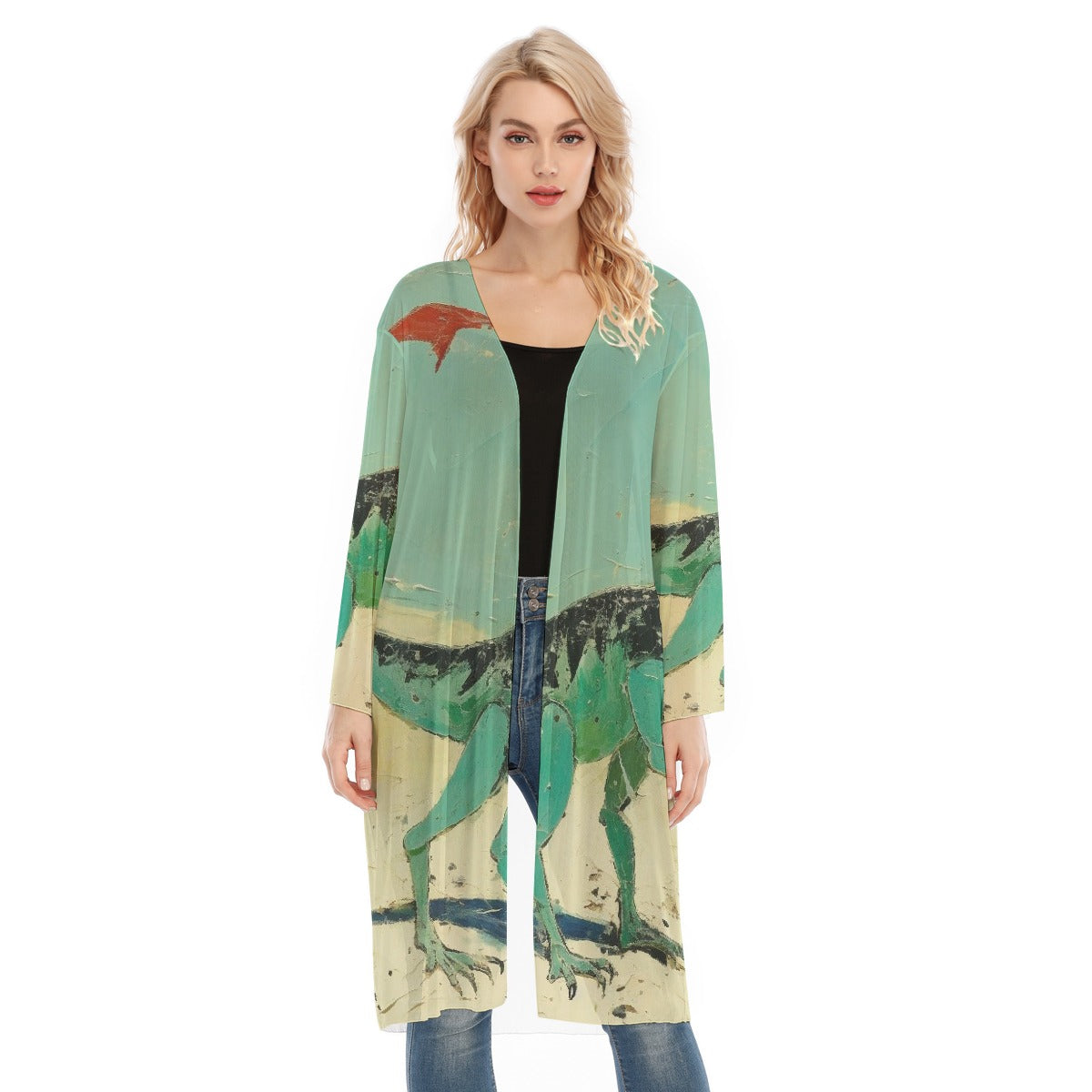 All- Over Print Women's Long Sleeve Mesh Cardigan