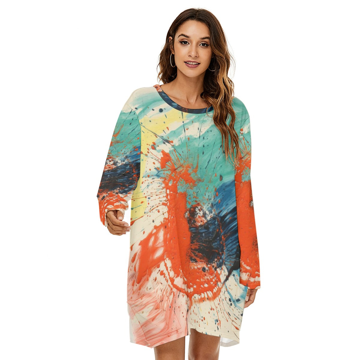 All-Over Print  Women's Loose Crew Neck Dress