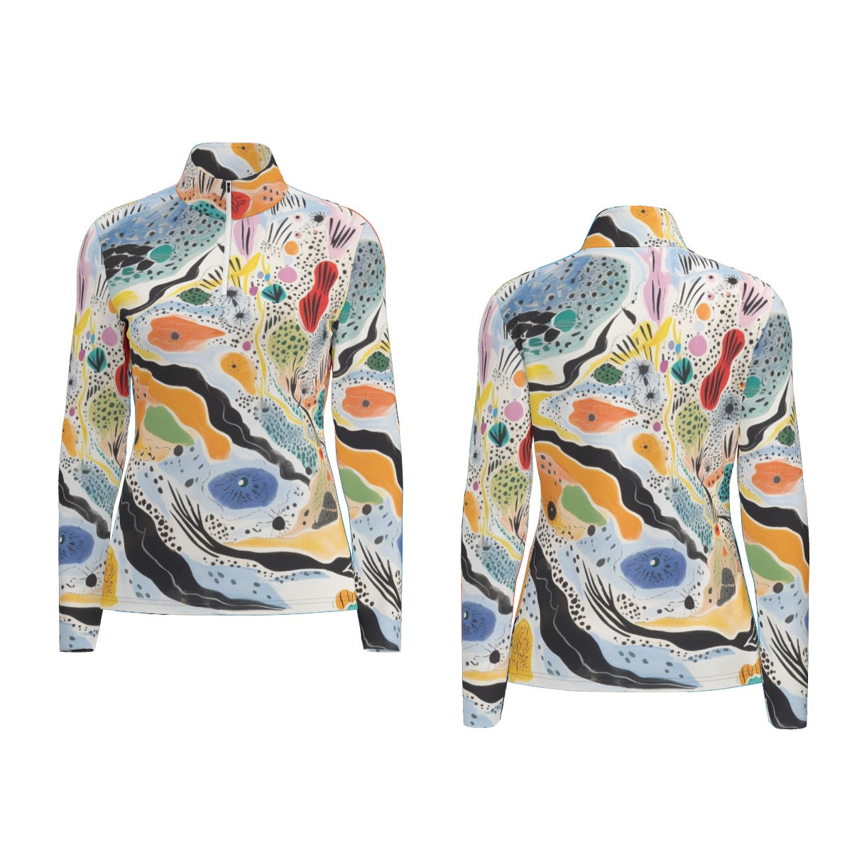 All-Over Print Women's Sports Collar Jersey With Long Sleeve