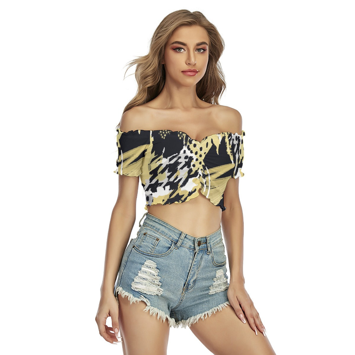 All-Over Print Women's One-shoulder Off-the-navel Short Sleeve T-shirt