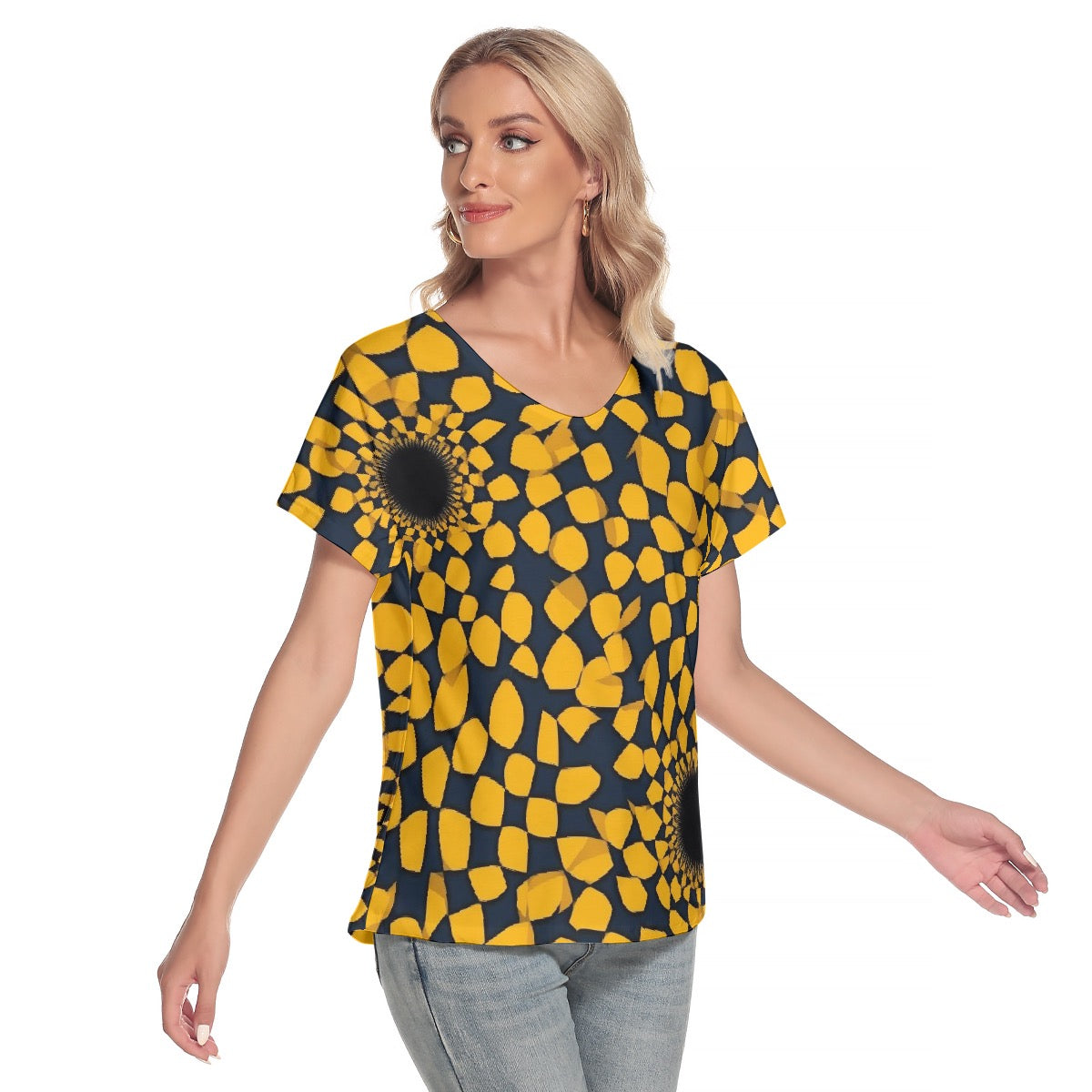 All-Over Print Women's Loose V-neck Short Sleeve T-shirt