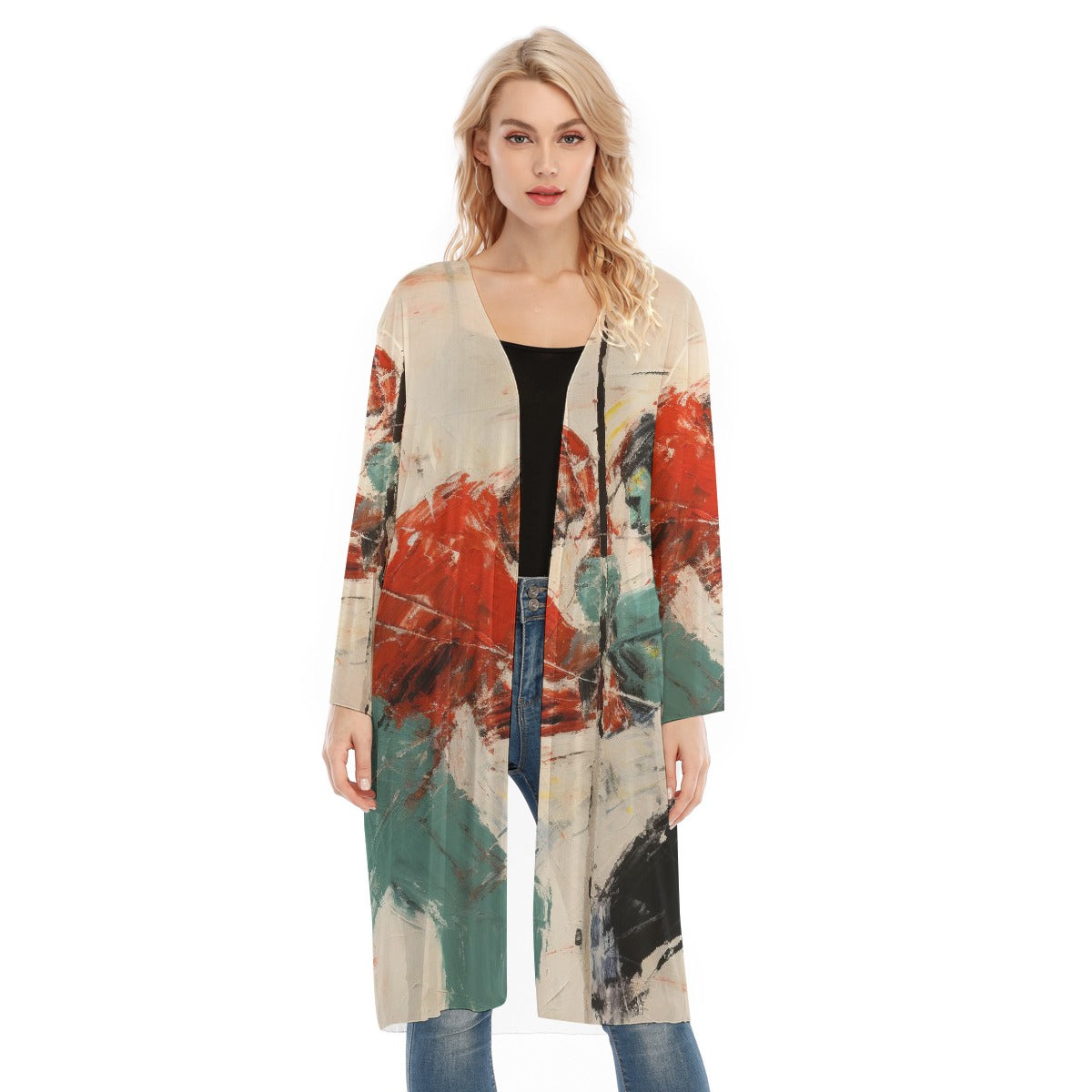 All- Over Print Women's Long Sleeve Mesh Cardigan