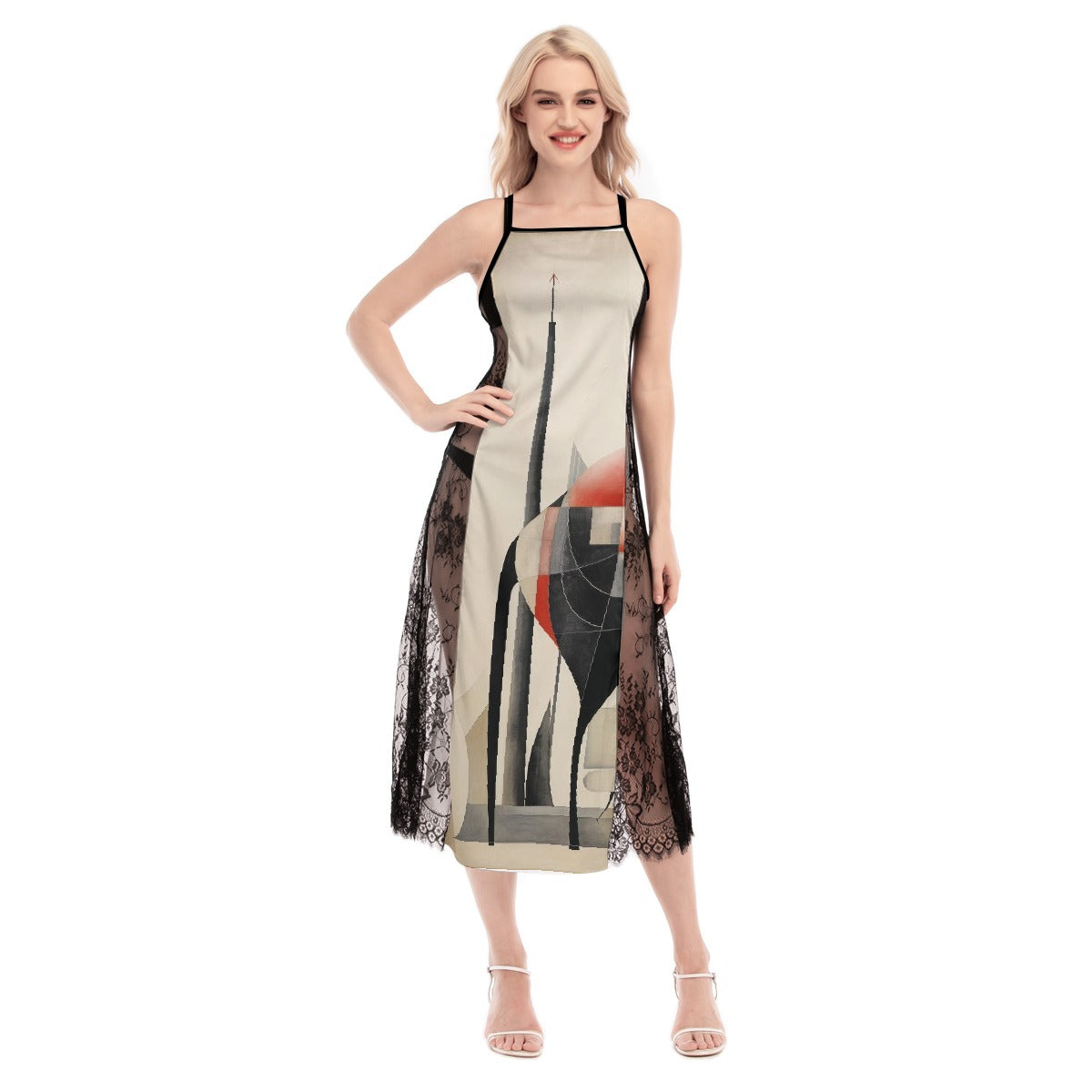 All-Over Print Women's Lace Cami Cross Back Dress