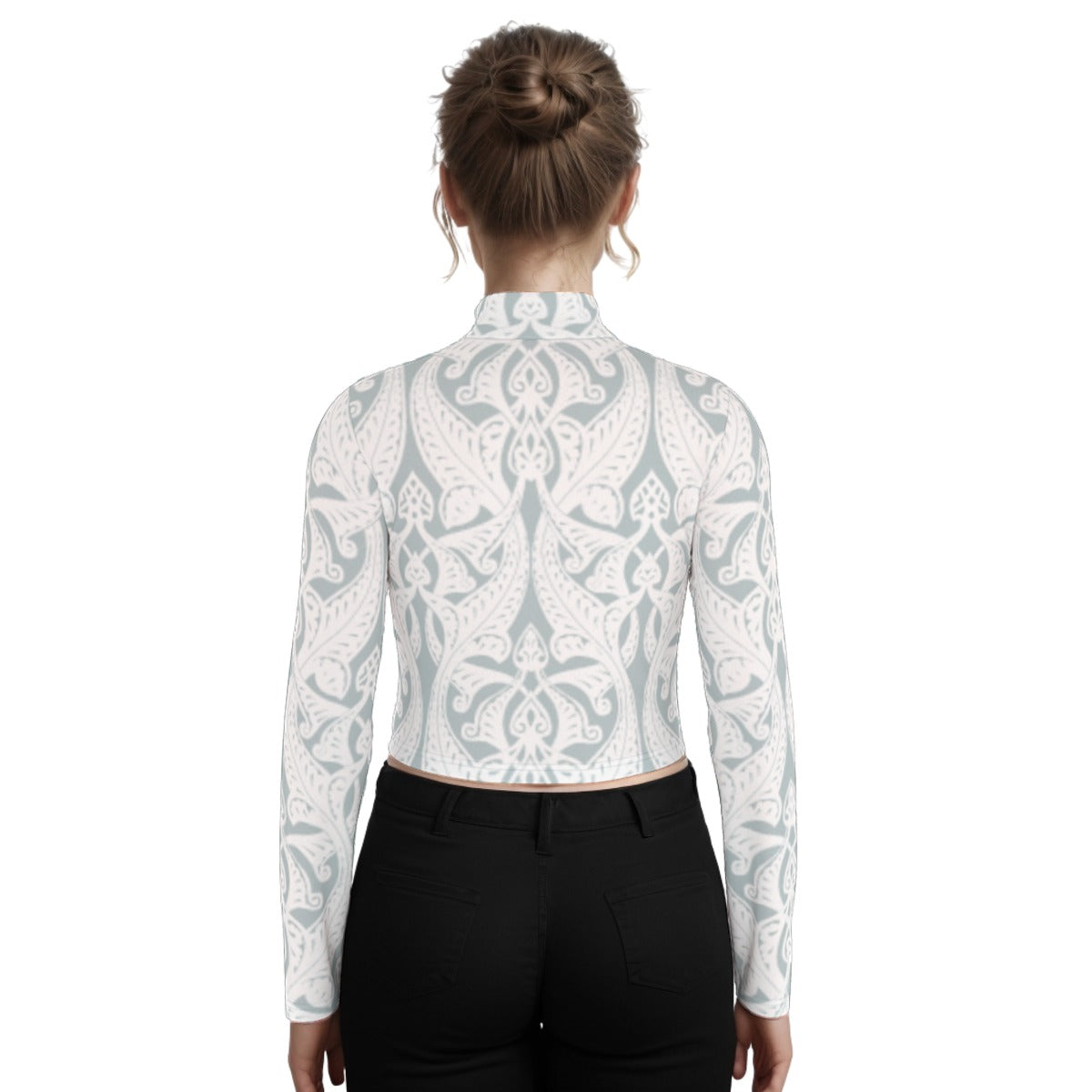 Eco-Friendly All-Over Print Women's Turtleneck T-shirt With Long Sleeve