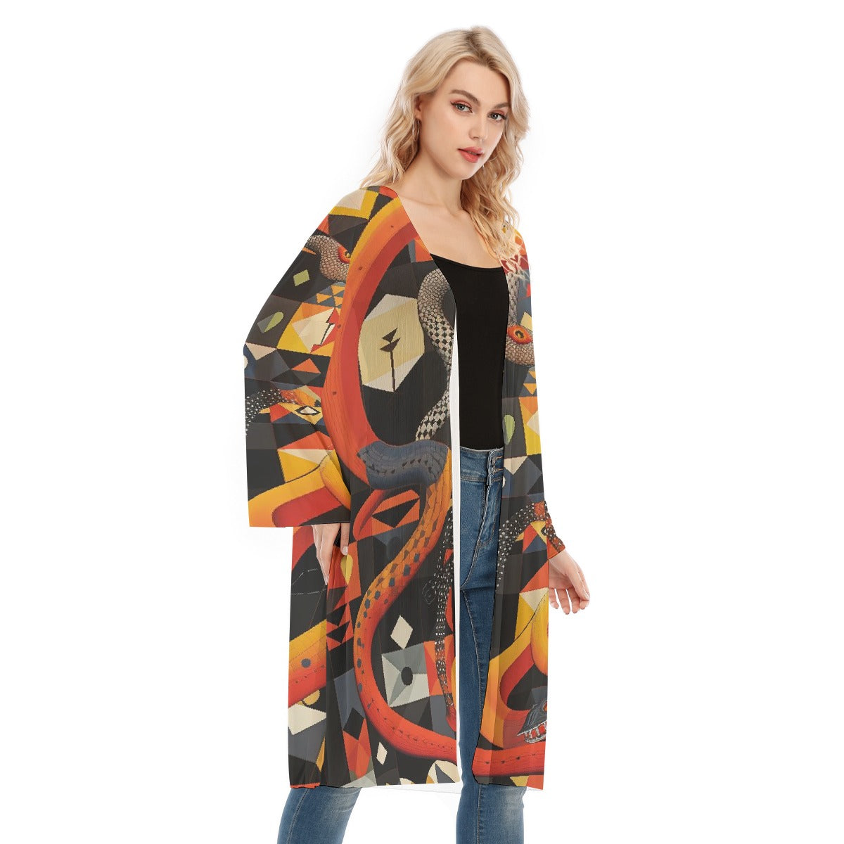 All- Over Print Women's Long Sleeve Mesh Cardigan