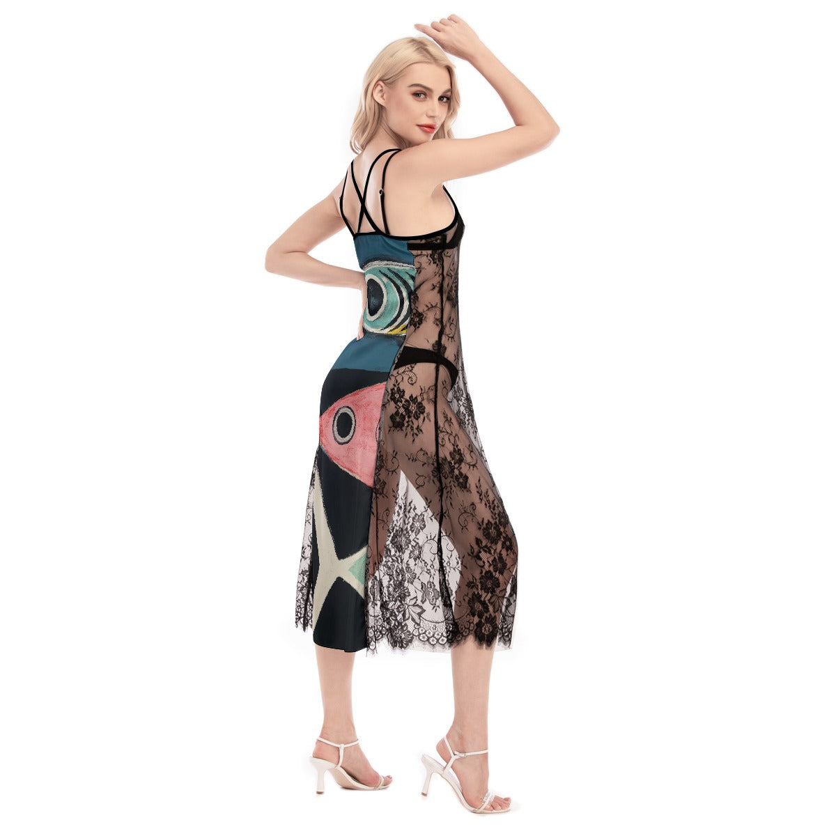 All-Over Print Women's Lace Cami Cross Back Dress