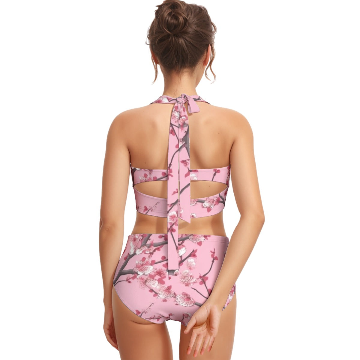 All-Over Print Women's Swimsuit Set With Halter