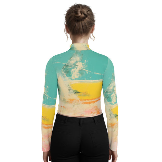 Eco-Friendly All-Over Print Women's Turtleneck T-shirt With Long Sleeve