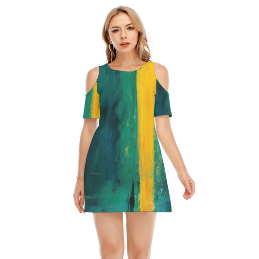 All-Over Print Women's Cold Shoulder Dress | 190GSM Cotton