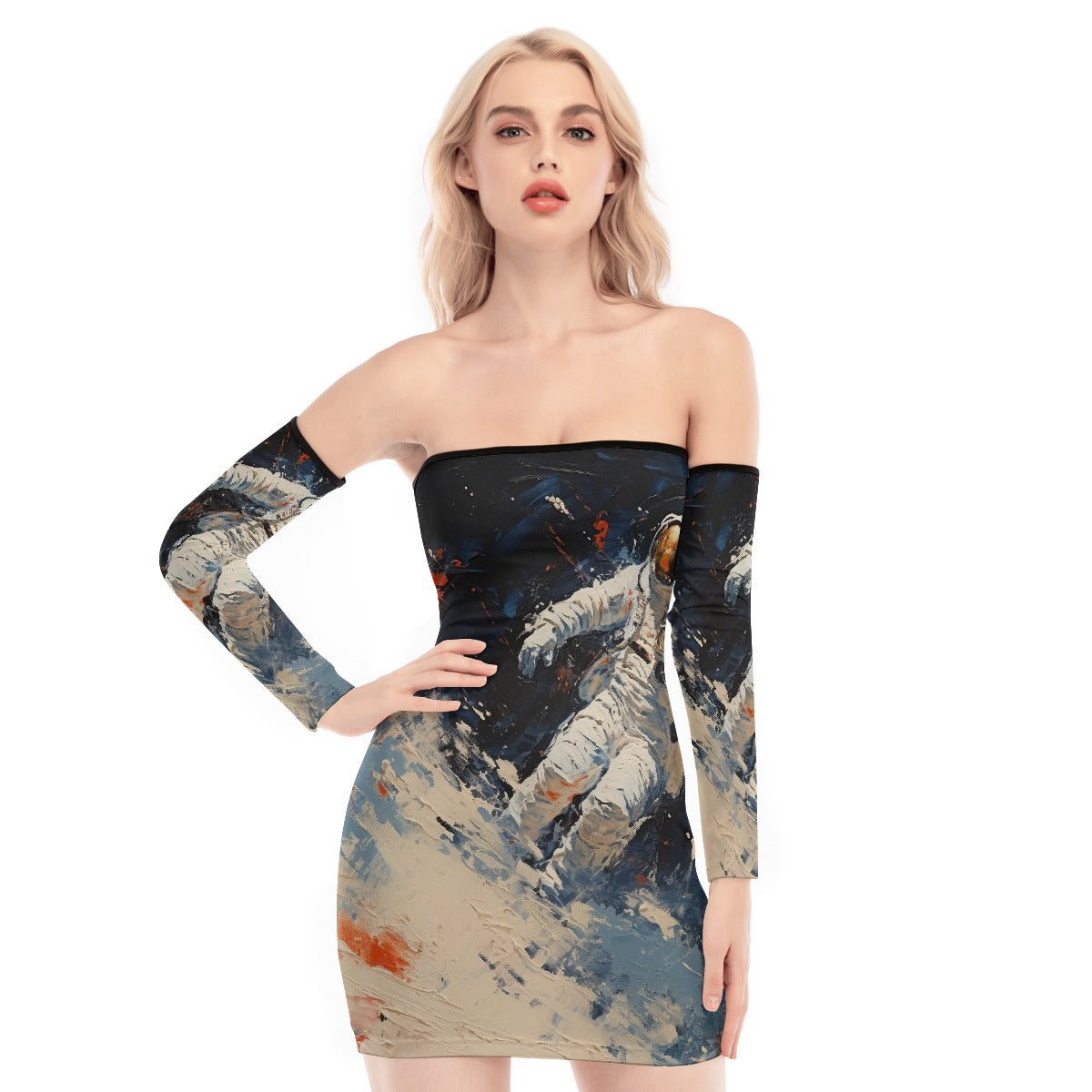 All-Over Print Women's Off-shoulder Back Lace-up Dress