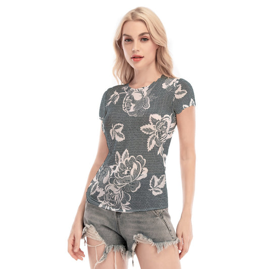 All-Over Print Women's Short Sleeve Mesh Blouse