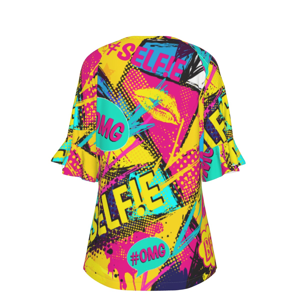 All-Over Print V-neck Women's T-shirt With Bell Sleeve