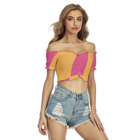 All-Over Print Women's One-shoulder Off-the-navel Short Sleeve T-shirt