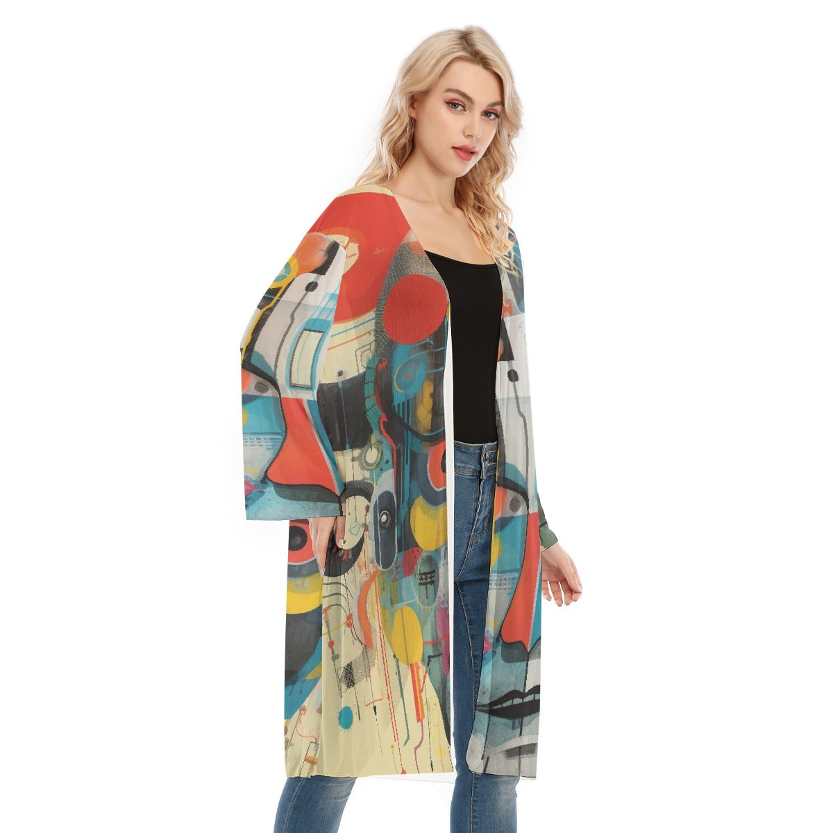 All- Over Print Women's Long Sleeve Mesh Cardigan