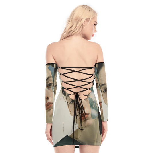 All-Over Print Women's Off-shoulder Back Lace-up Dress