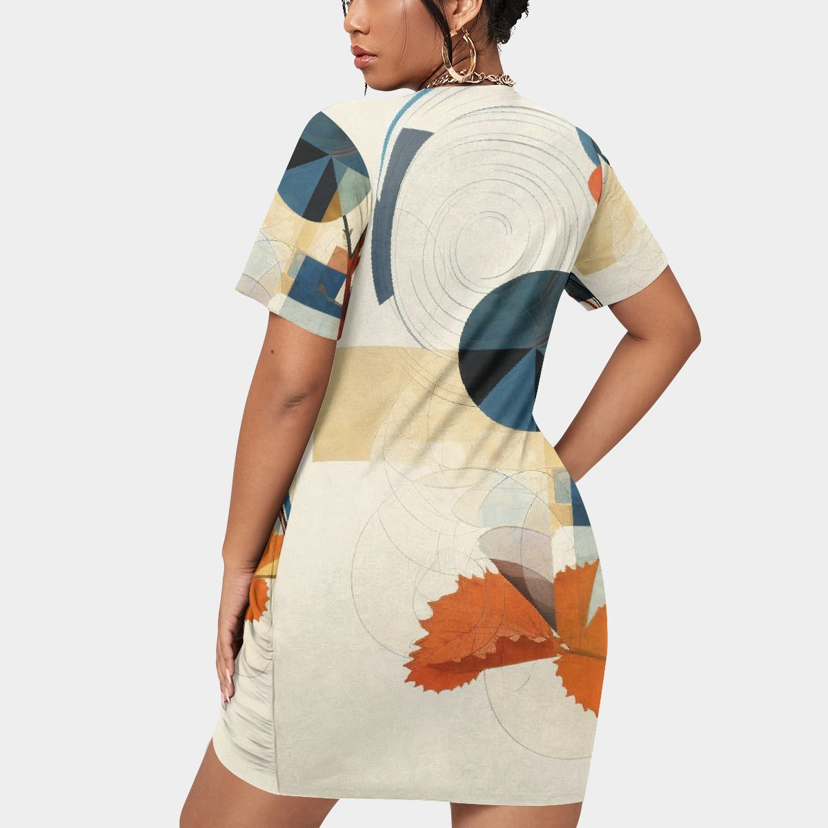 All-Over Print Women’s Stacked Hem Dress With Short Sleeve（Plus Size）