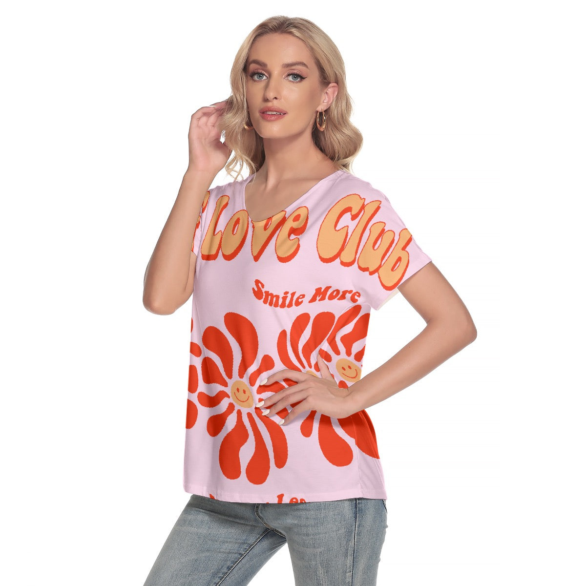 All-Over Print Women's Loose V-neck Short Sleeve T-shirt