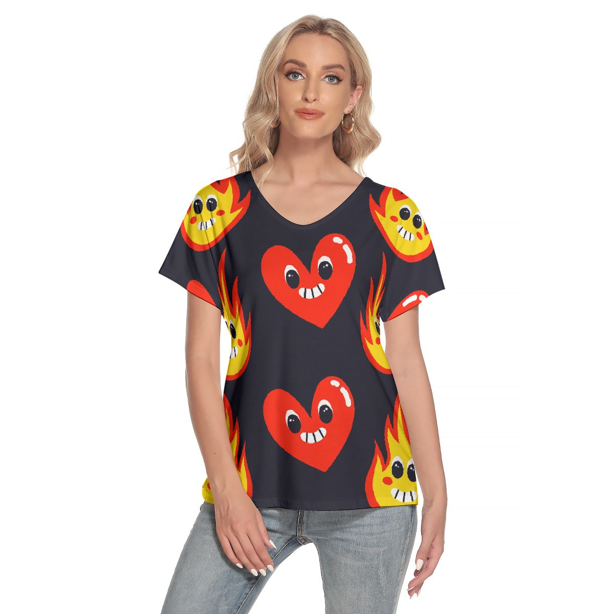 All-Over Print Women's Loose V-neck Short Sleeve T-shirt