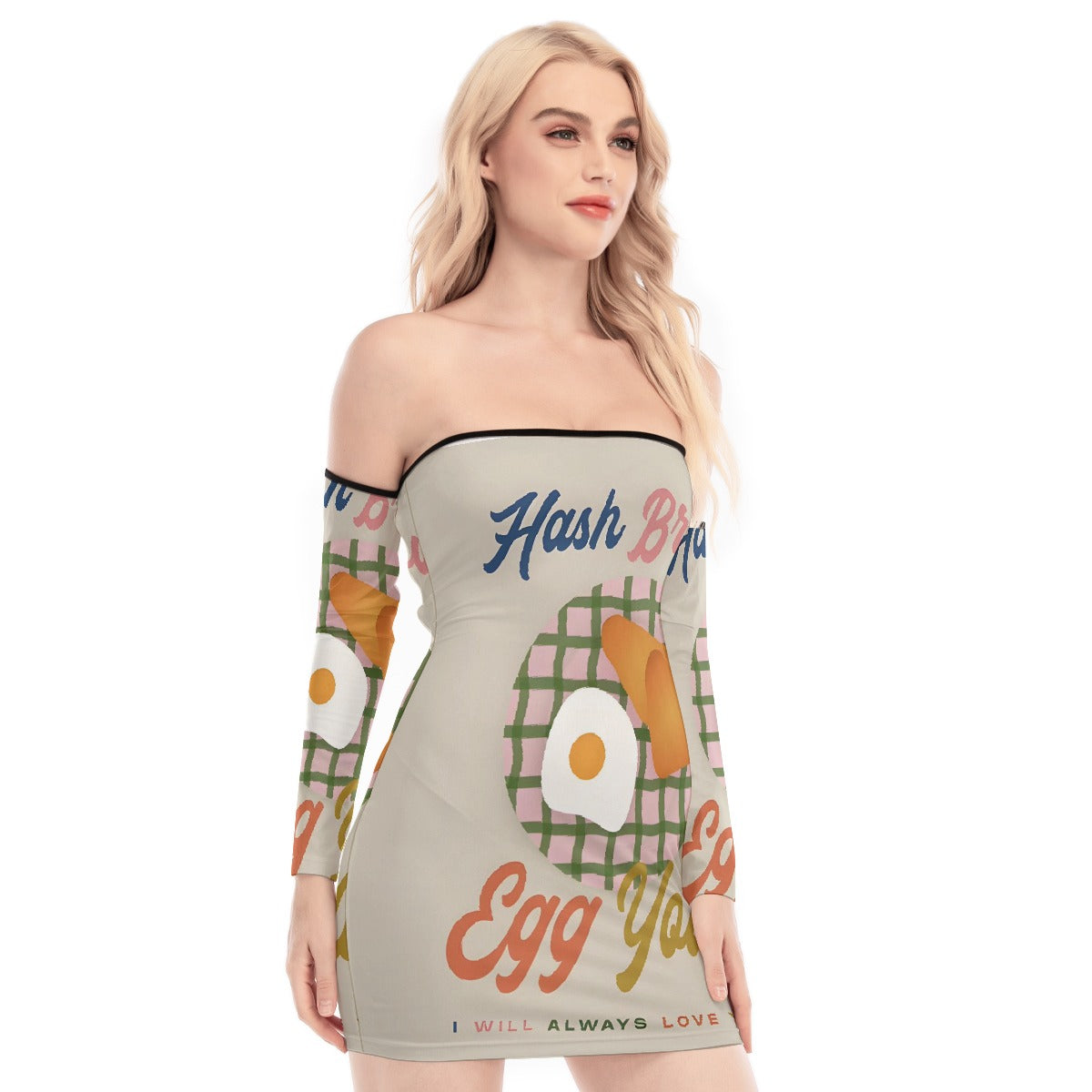 All-Over Print Women's Off-shoulder Back Lace-up Dress