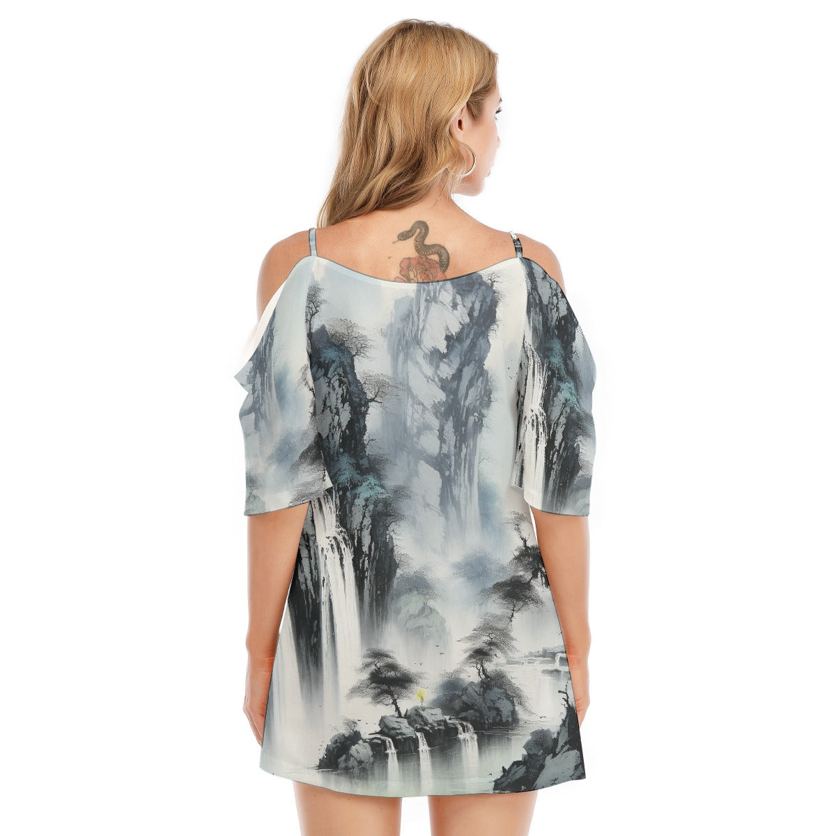 All-Over Print Women's Off-shoulder Cami Dress