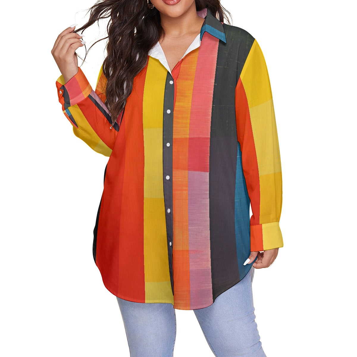 All-Over Print Women's Shirt With Long Sleeve(Plus Size)