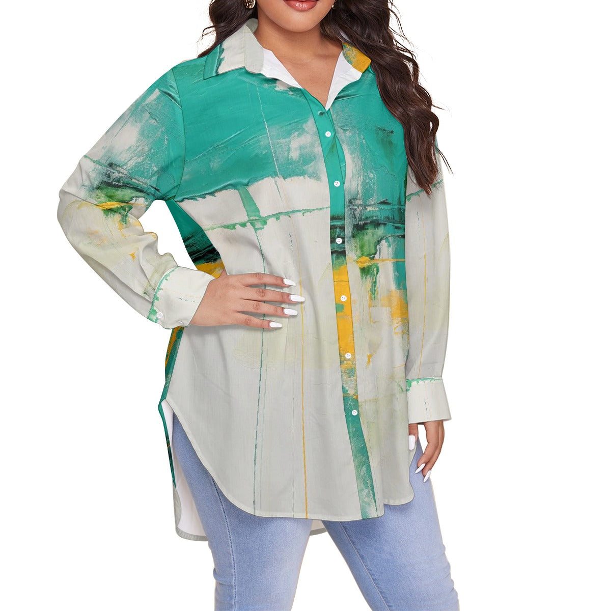 All-Over Print Women's Shirt With Long Sleeve(Plus Size)