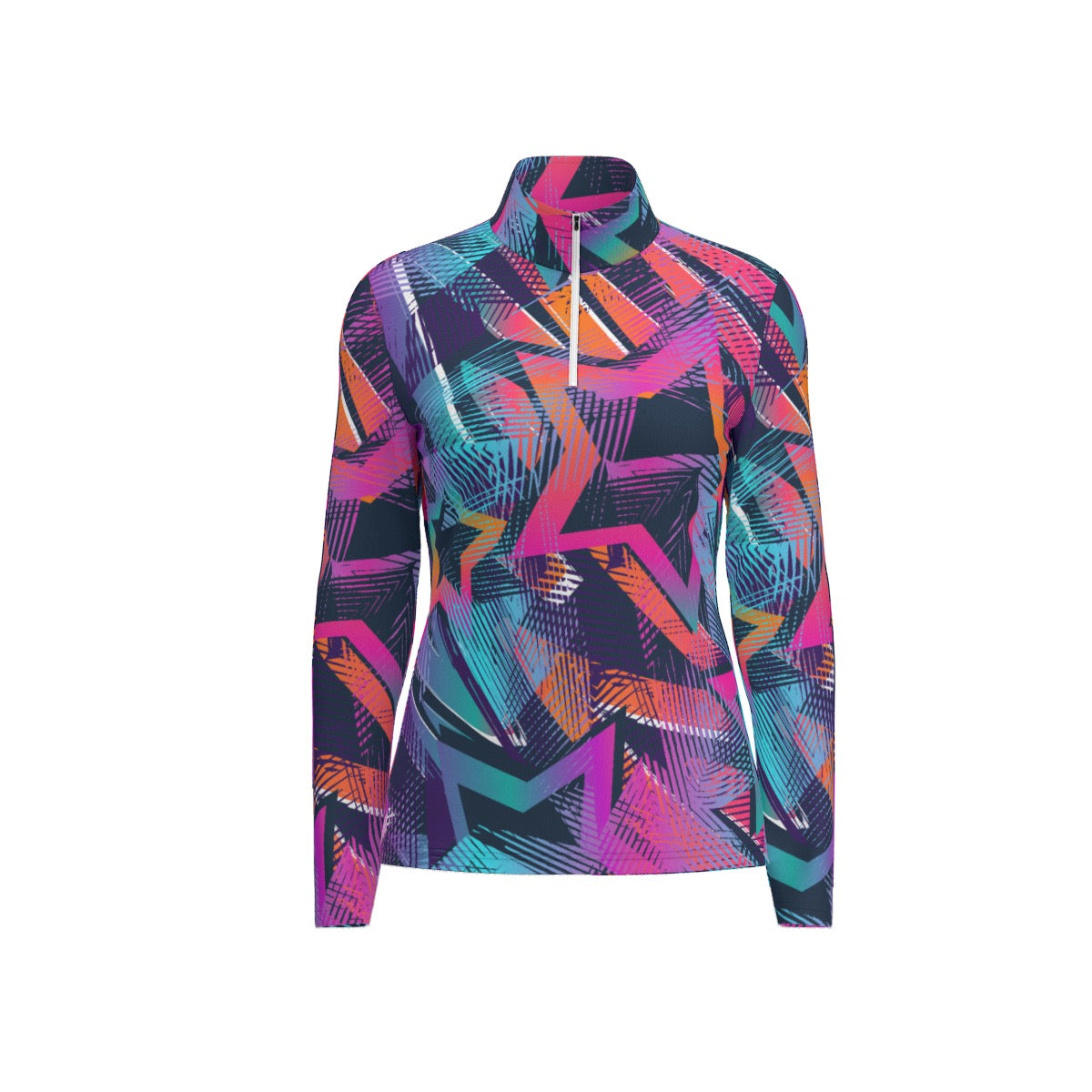 All-Over Print Women's Sports Collar Jersey With Long Sleeve