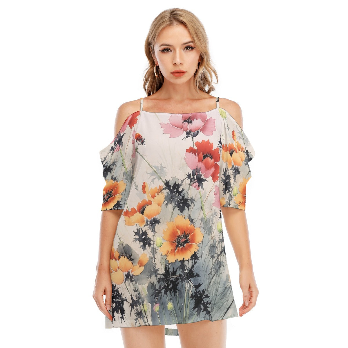 All-Over Print Women's Off-shoulder Cami Dress