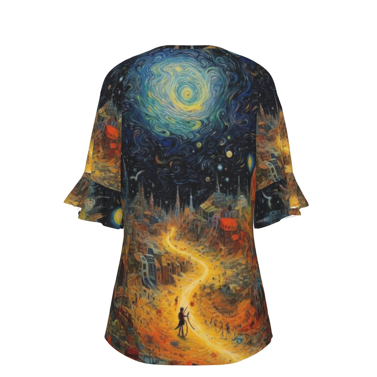 All-Over Print V-neck Women's T-shirt With Bell Sleeve