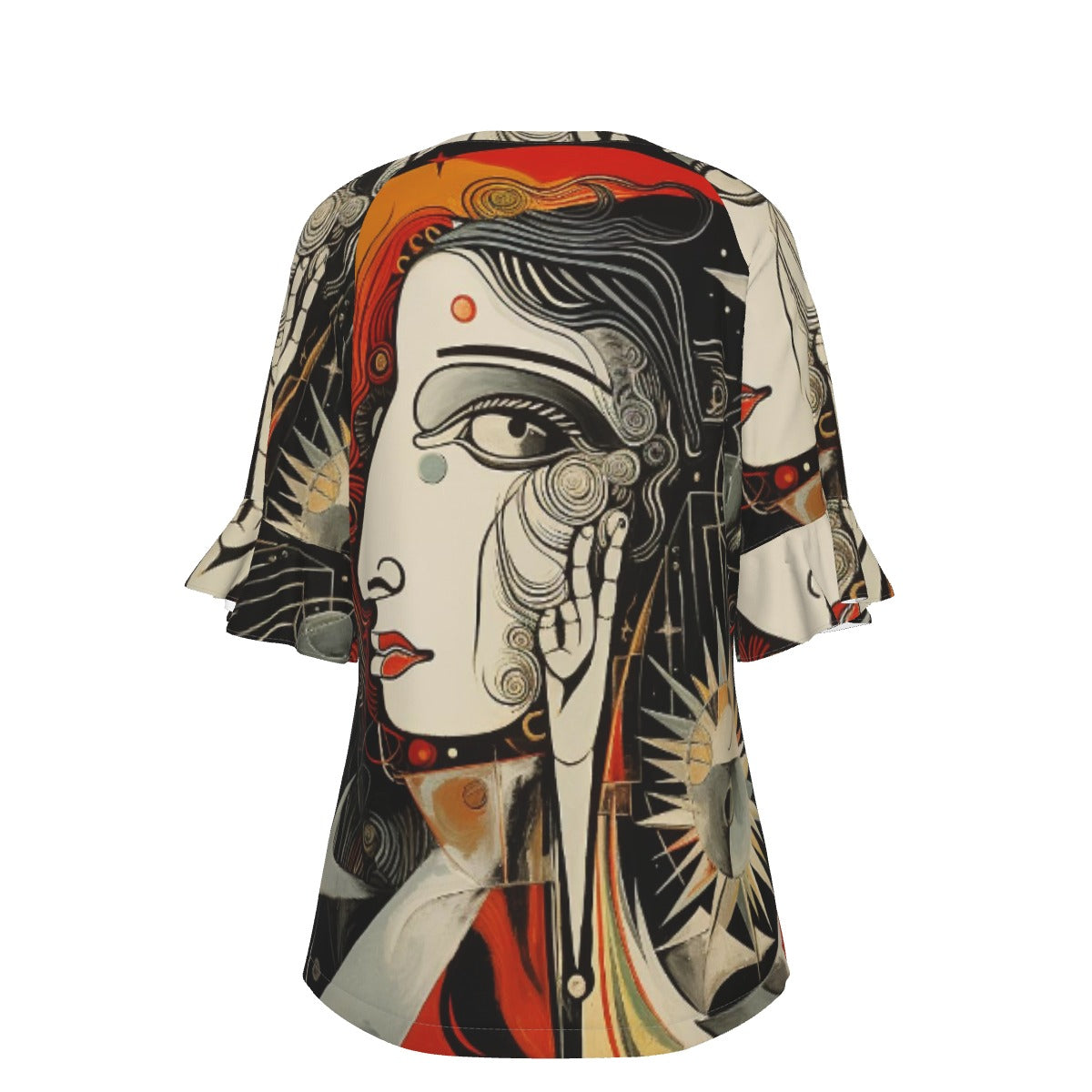 All-Over Print V-neck Women's T-shirt With Bell Sleeve