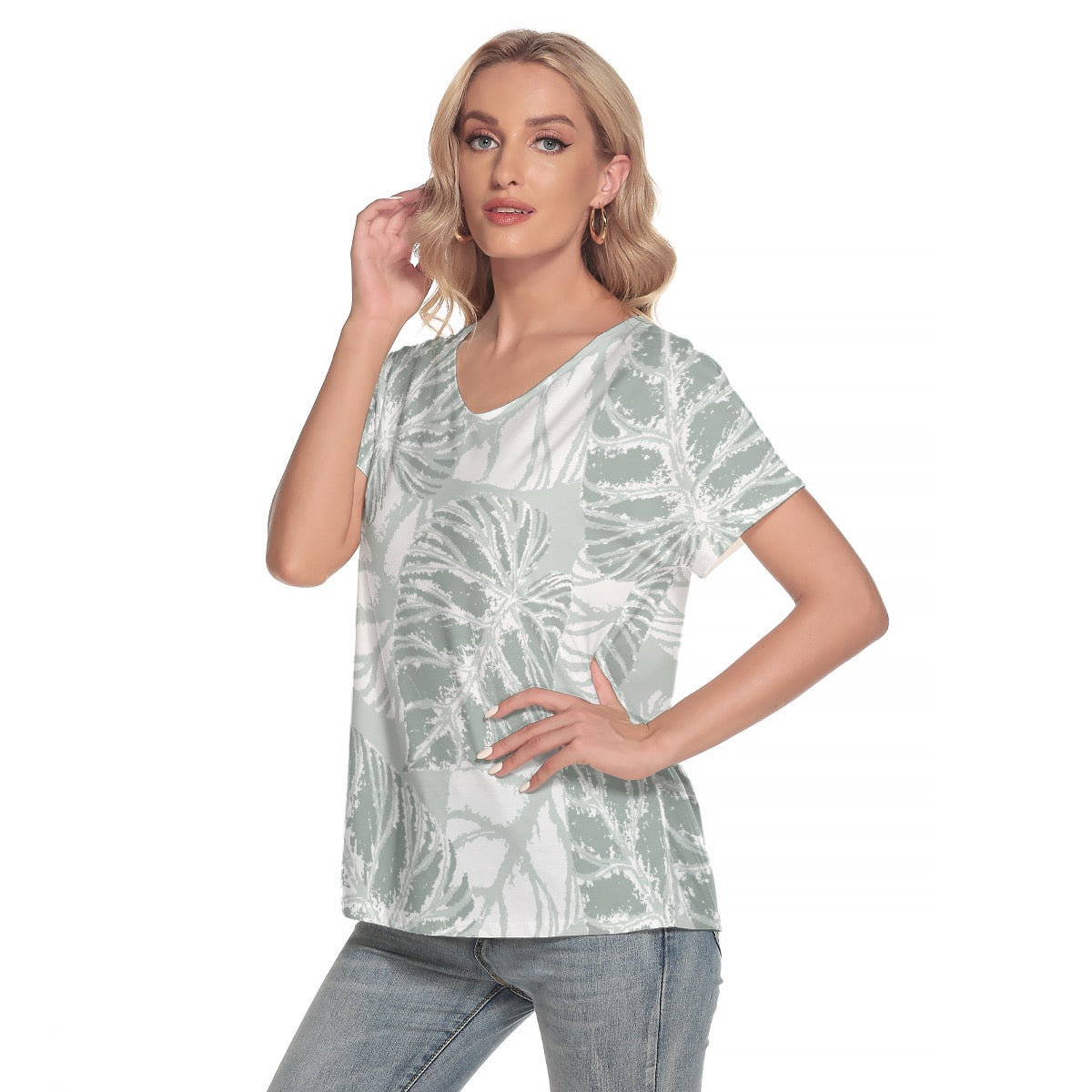 All-Over Print Women's Loose V-neck Short Sleeve T-shirt