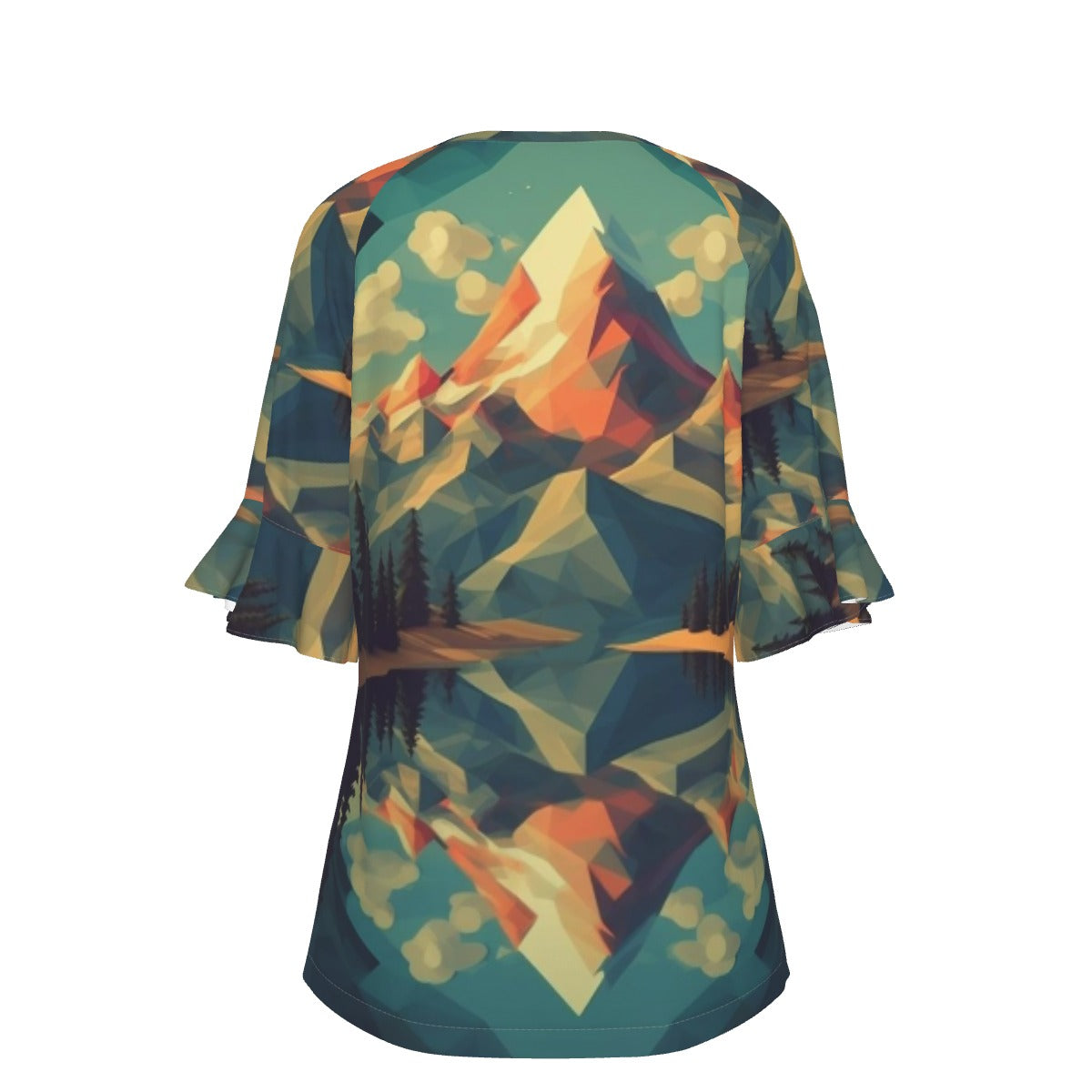 All-Over Print V-neck Women's T-shirt With Bell Sleeve