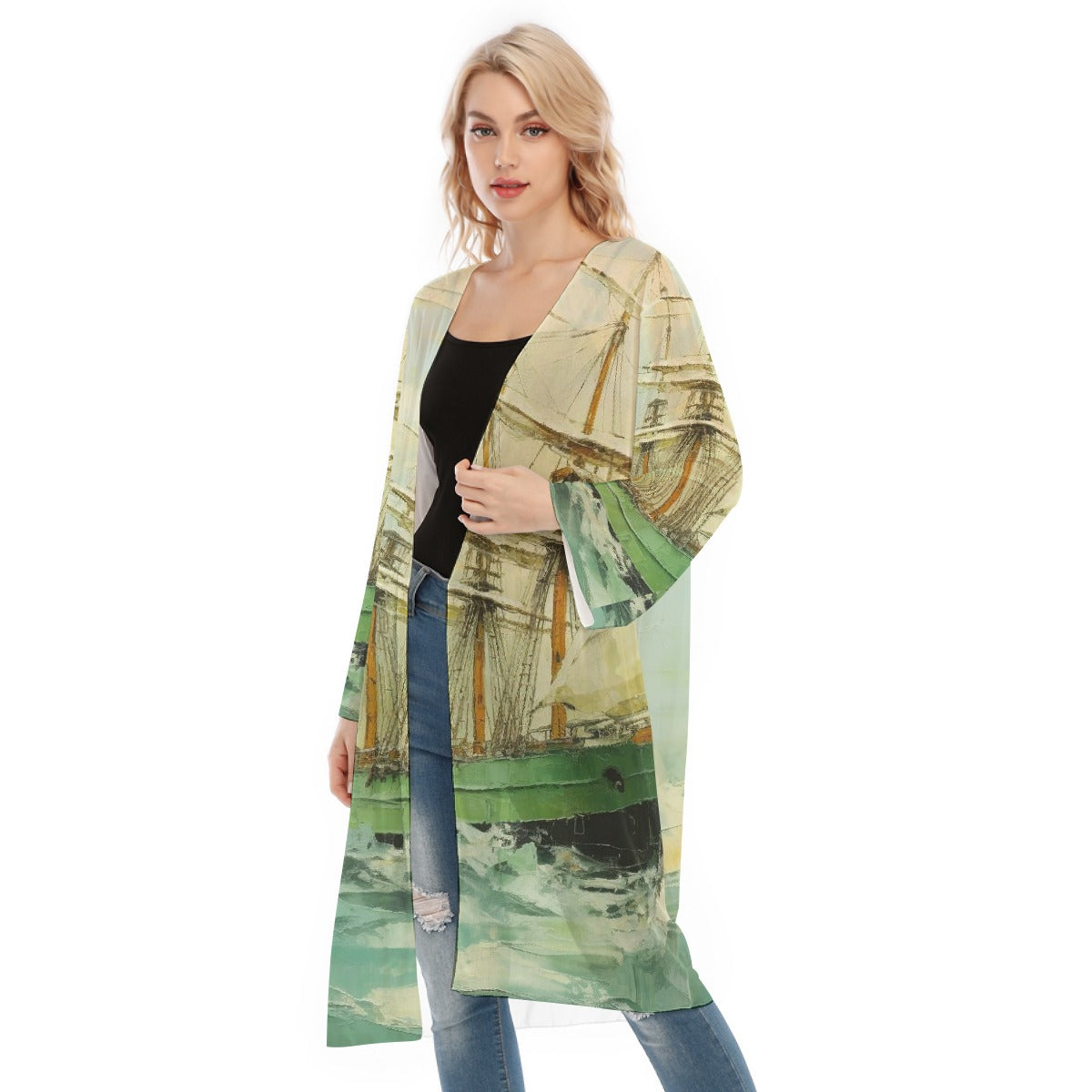 All- Over Print Women's Long Sleeve Mesh Cardigan