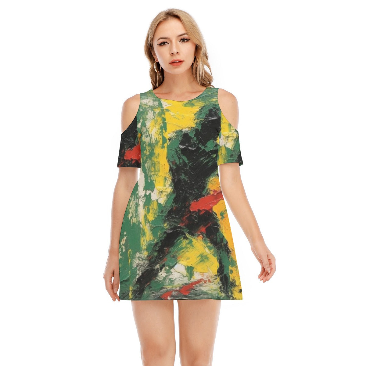 All-Over Print Women's Cold Shoulder Dress | 190GSM Cotton