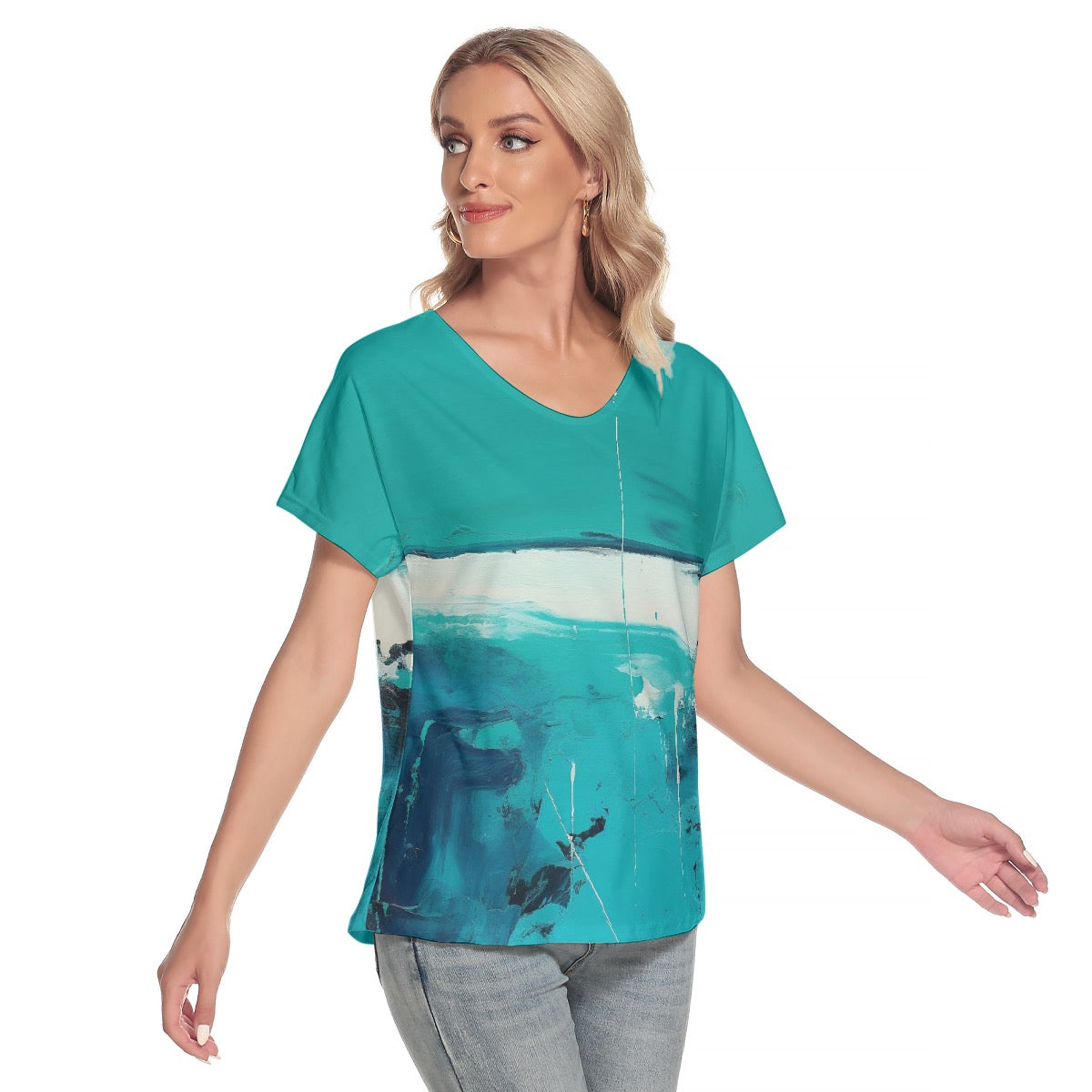 All-Over Print Women's Loose V-neck Short Sleeve T-shirt