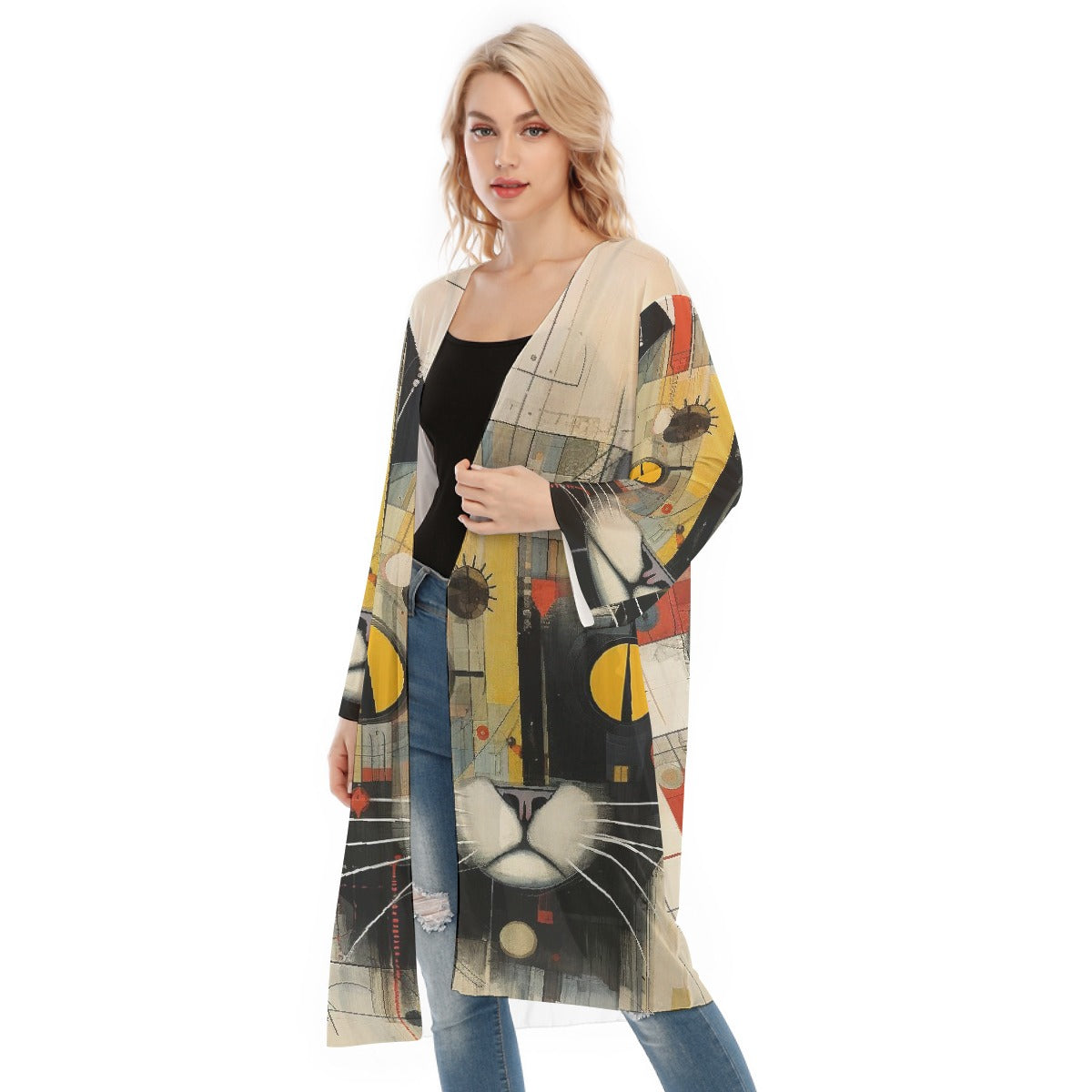 All- Over Print Women's Long Sleeve Mesh Cardigan