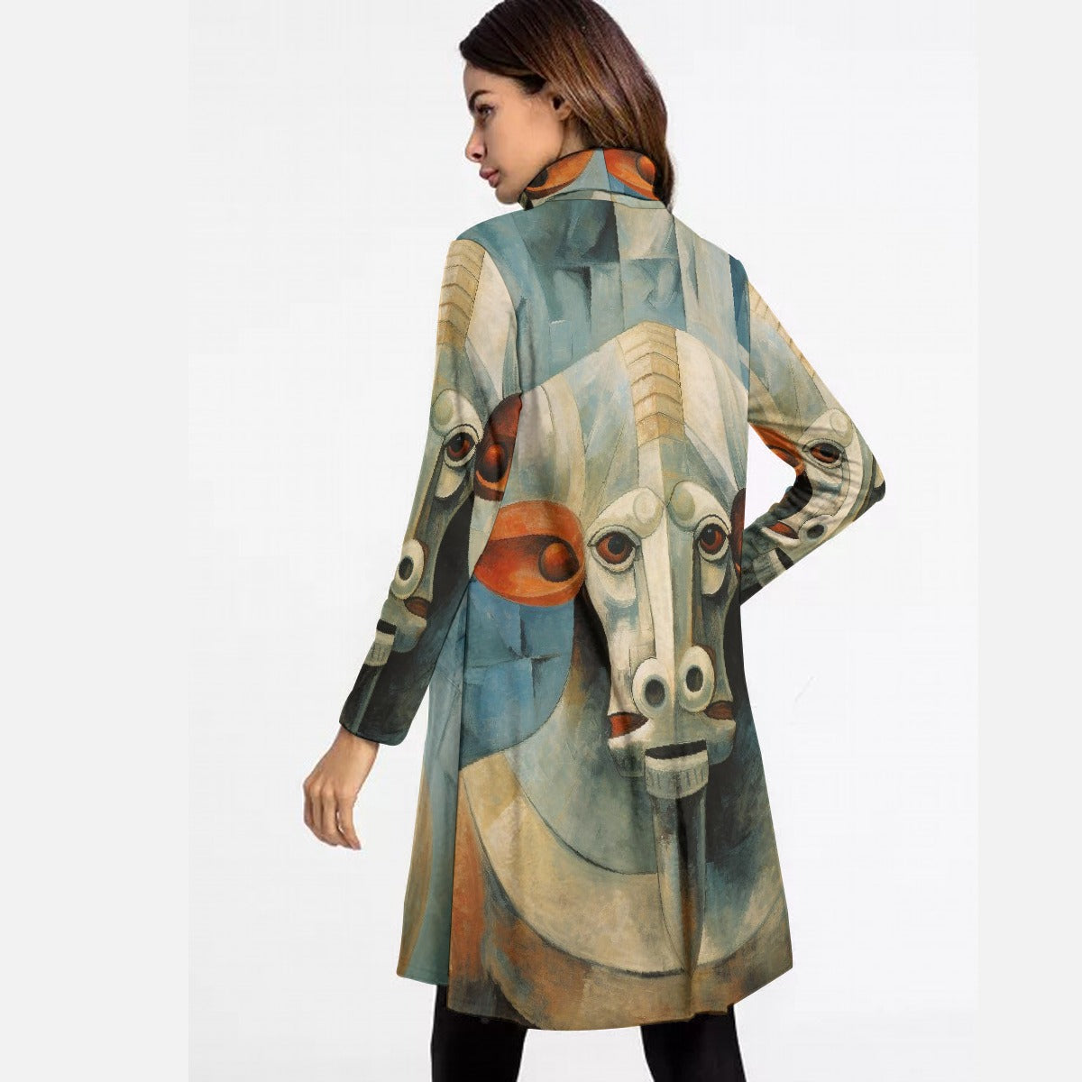 All-Over Print Women's High Neck Dress With Long Sleeve