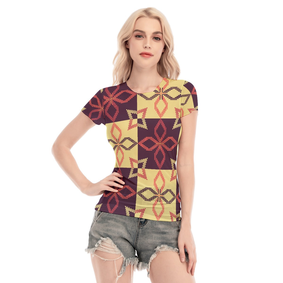 All-Over Print Women's Short Sleeve Mesh Blouse